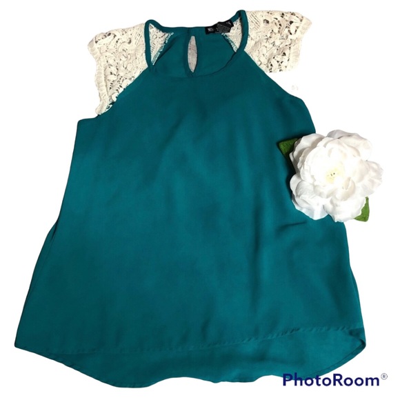 Miss Chievous Tops - Miss Chievous Teal Green Top w/ Lace Sleeves XS